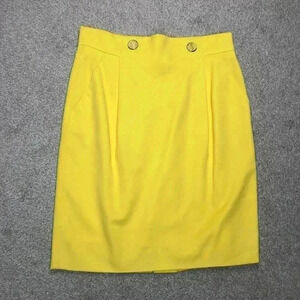 Louis Feraud Pencil Skirt Straight Yellow Color Lined Dollar Sign Buttons Sz 8